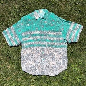 UNIONBAY Hawaiian Shirt Men M Button Up Oversized Vtg 90s Y2K Teal Salmon Floral